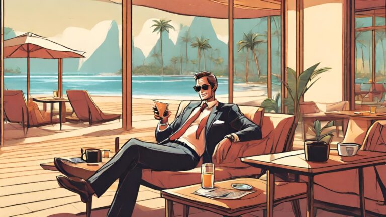 Executive bleisure traveler practicing cognitive decoupling and travel psychology at a wellness-focused 2026 hotel.