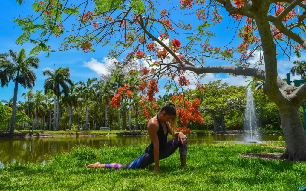 signs of healing travel woman staring out doing yoga